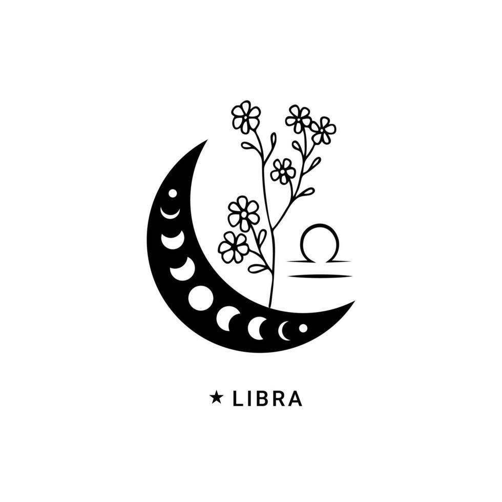Libra zodiac sign with moon and stars vector