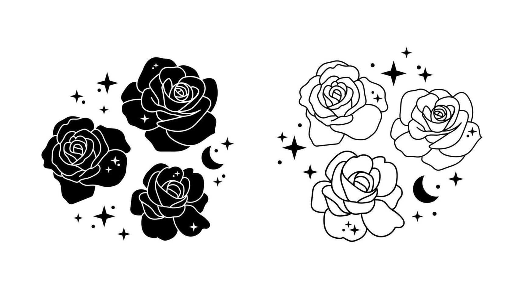 Celestial flowers with moon and stars vector