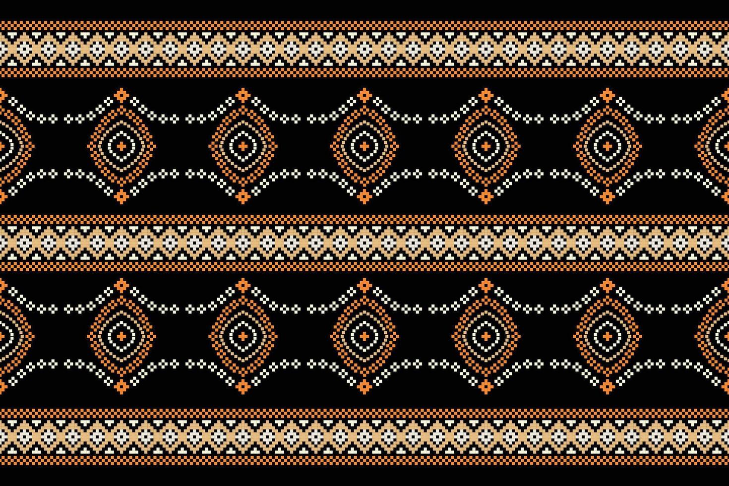Traditional ethnic motifs ikat geometric fabric pattern cross stitch.Ikat embroidery Ethnic oriental Pixel black background.Abstract,,illustration. Texture,scarf,decoration,wallpaper. vector