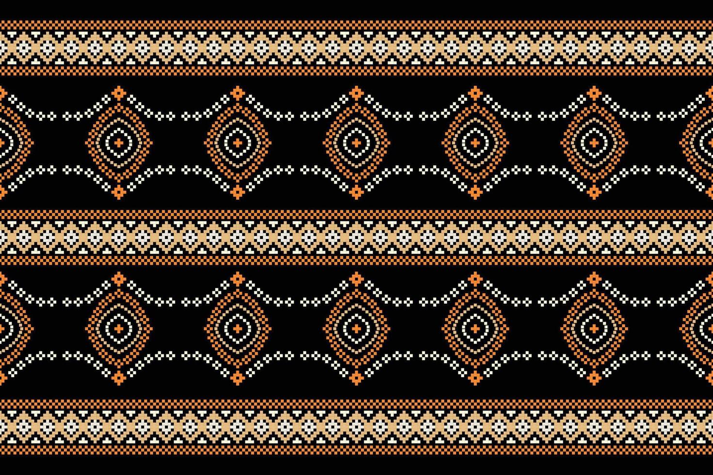 Traditional ethnic motifs ikat geometric fabric pattern cross stitch.Ikat embroidery Ethnic oriental Pixel black background.Abstract,,illustration. Texture,scarf,decoration,wallpaper. vector