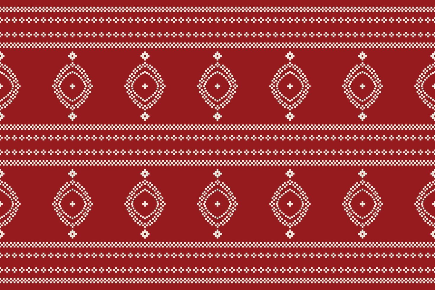 tradicional étnico motivos ikat geométrico tela modelo cruzar puntada.ikat bordado étnico oriental píxel rojo antecedentes. resumen, ilustración. textura,navidad,decoración,papel tapiz. vector