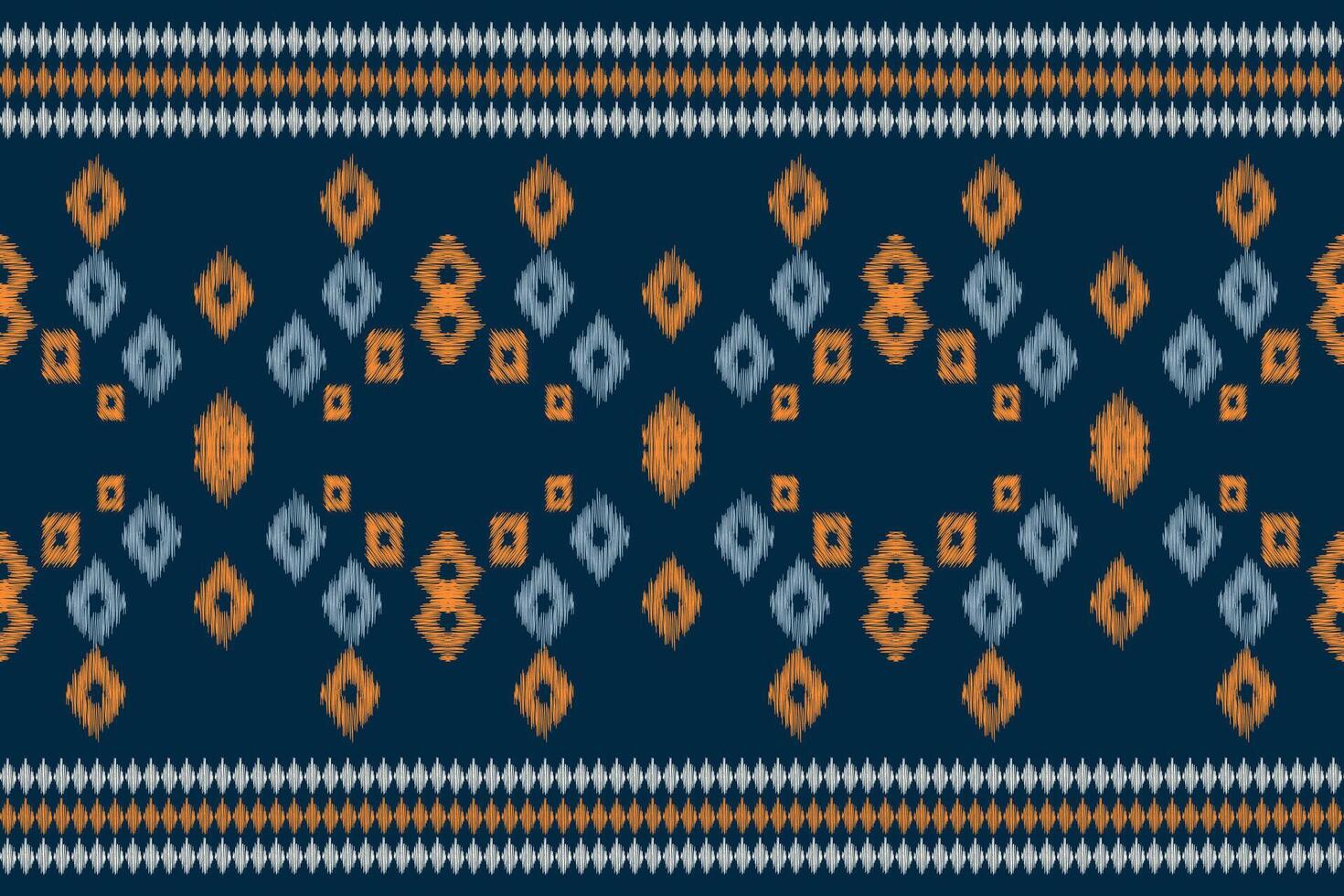 Traditional Ethnic ikat motif fabric pattern geometric style.African Ikat embroidery Ethnic oriental pattern blue background wallpaper. Abstract,,illustration.Texture,frame,decoration. vector