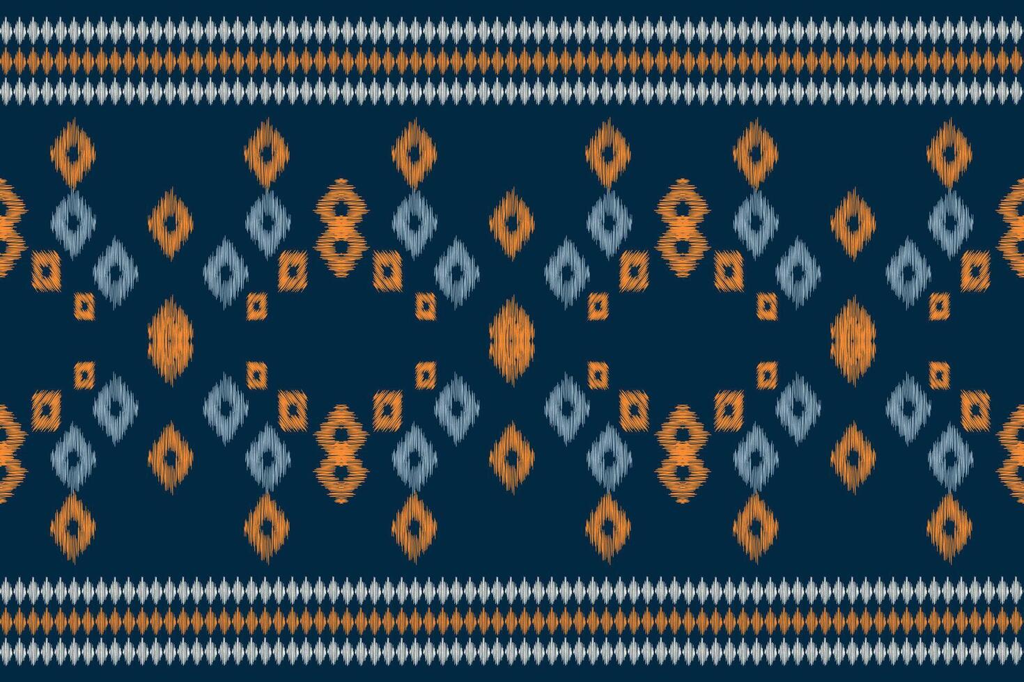 Traditional Ethnic ikat motif fabric pattern geometric style.African Ikat embroidery Ethnic oriental pattern blue background wallpaper. Abstract,,illustration.Texture,frame,decoration. vector