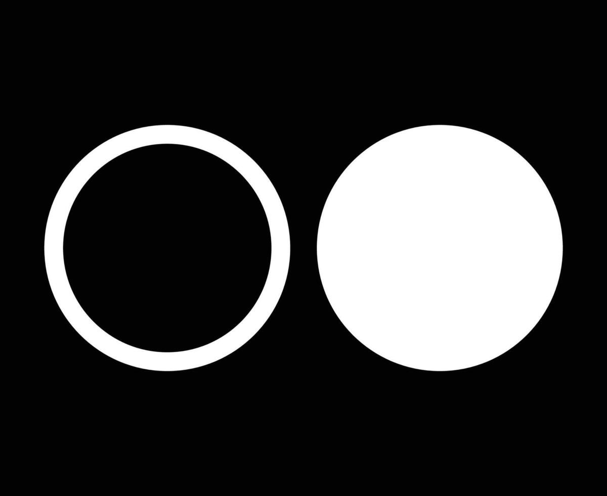 Circle Outline Stroke And Circle Shape White Symbol Illustration With Black Background vector