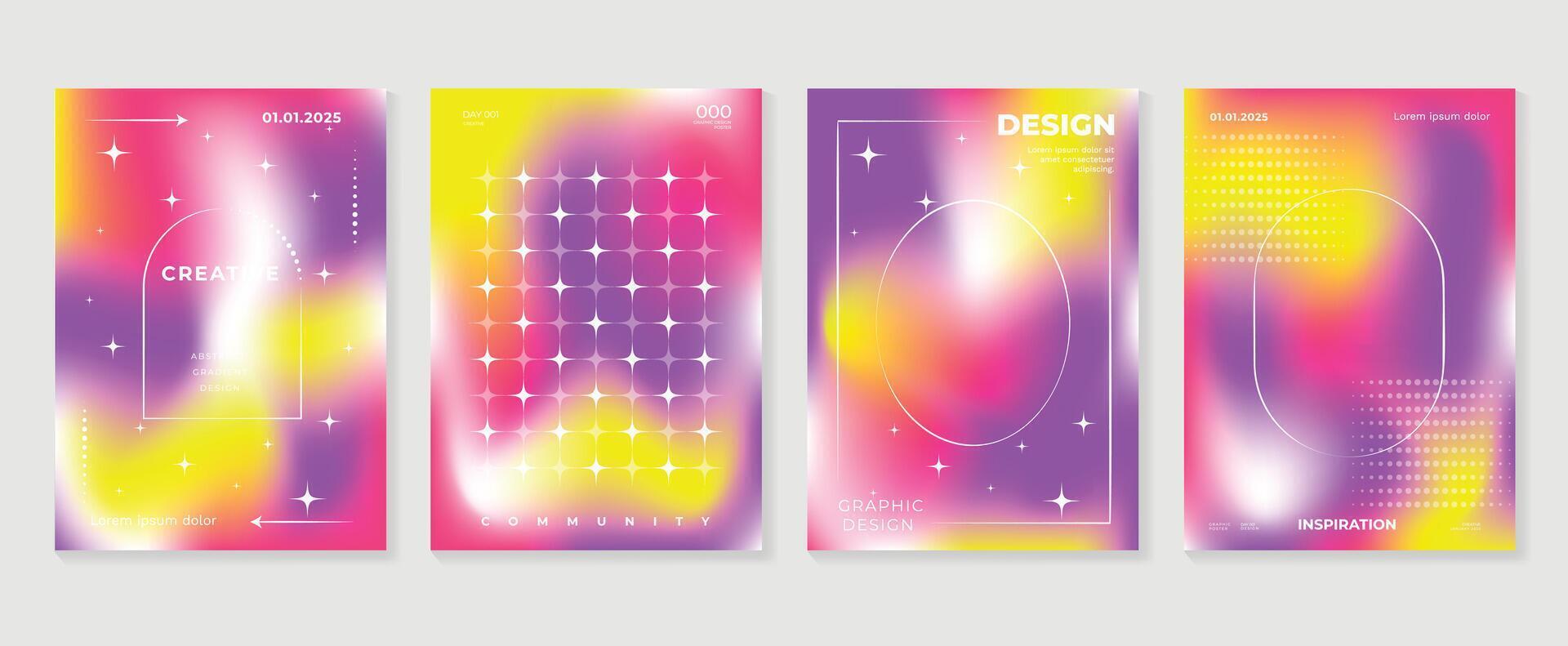 Gradient abstract cover background set. Minimalist style cover template with geometric shapes, frame, colorful and liquid color. Modern wallpaper design perfect for social media, idol poster. vector