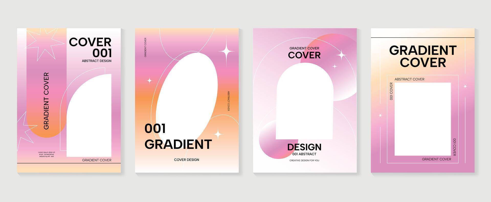 Gradient abstract cover background set. Minimalist style cover template with geometric shapes, frame, colorful and liquid color. Modern wallpaper design perfect for social media, idol poster. vector