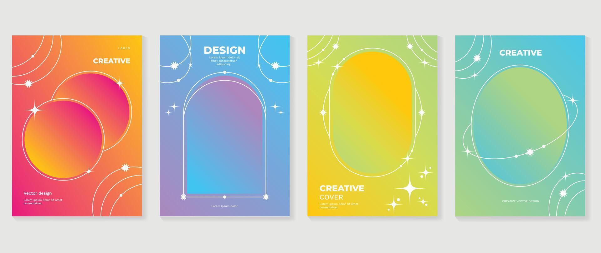 Gradient abstract cover background set. Minimalist style cover template with geometric shapes, frame, colorful and liquid color. Modern wallpaper design perfect for social media, idol poster. vector