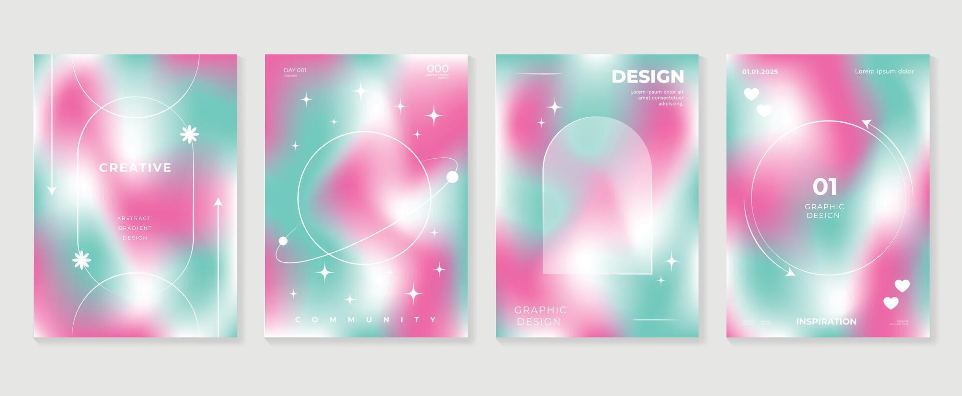 Gradient abstract cover background set. Minimalist style cover template with geometric shapes, frame, colorful and liquid color. Modern wallpaper design perfect for social media, idol poster. vector