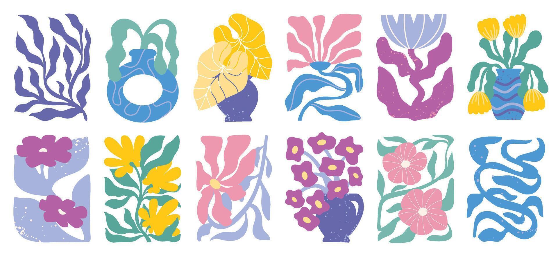 botánico garabatear antecedentes colocar. flor y hojas resumen forma garabatear Arte diseño para imprimir, fondo de pantalla, clipart, pared Arte para hogar decoración. vector