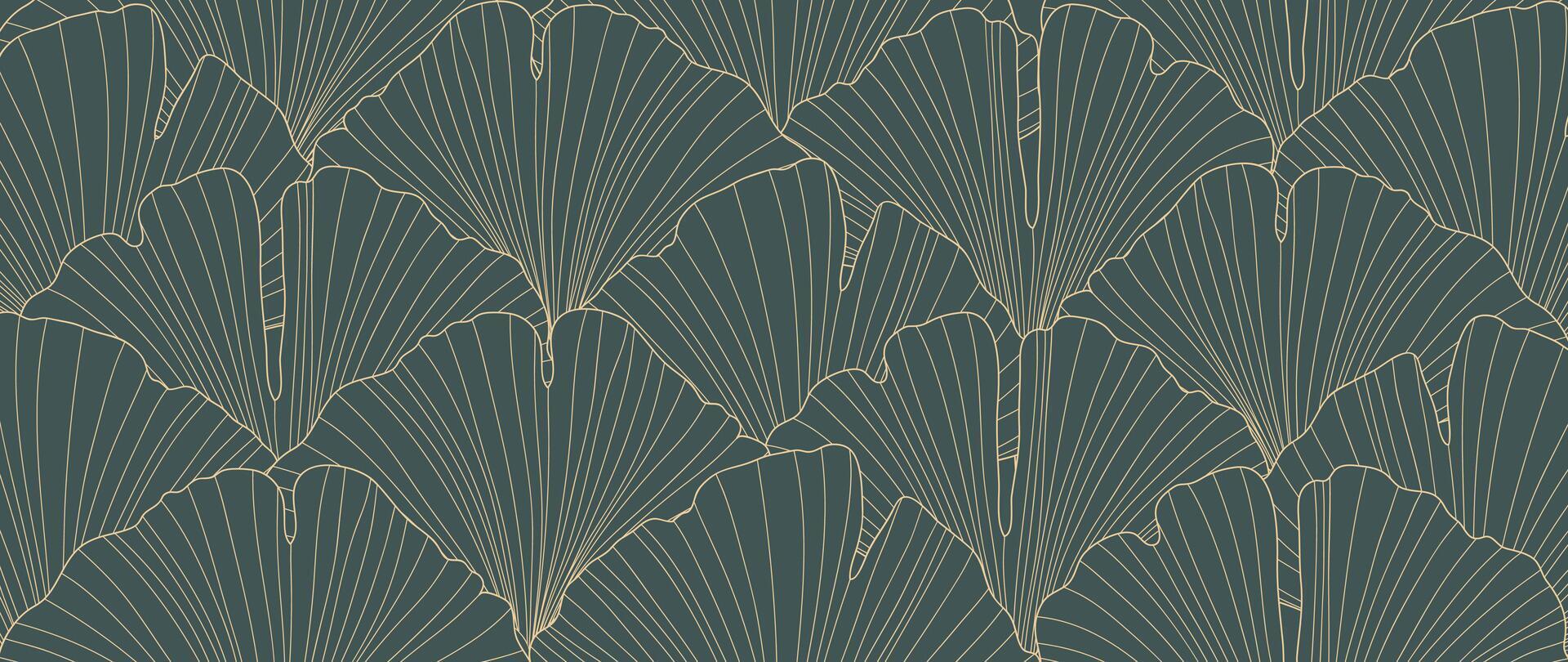 Luxury golden ginkgo leaf line art background . Natural botanical elegant flower with gold line art. Design illustration for decoration, wall decor, wallpaper, cover, banner, poster, card. vector