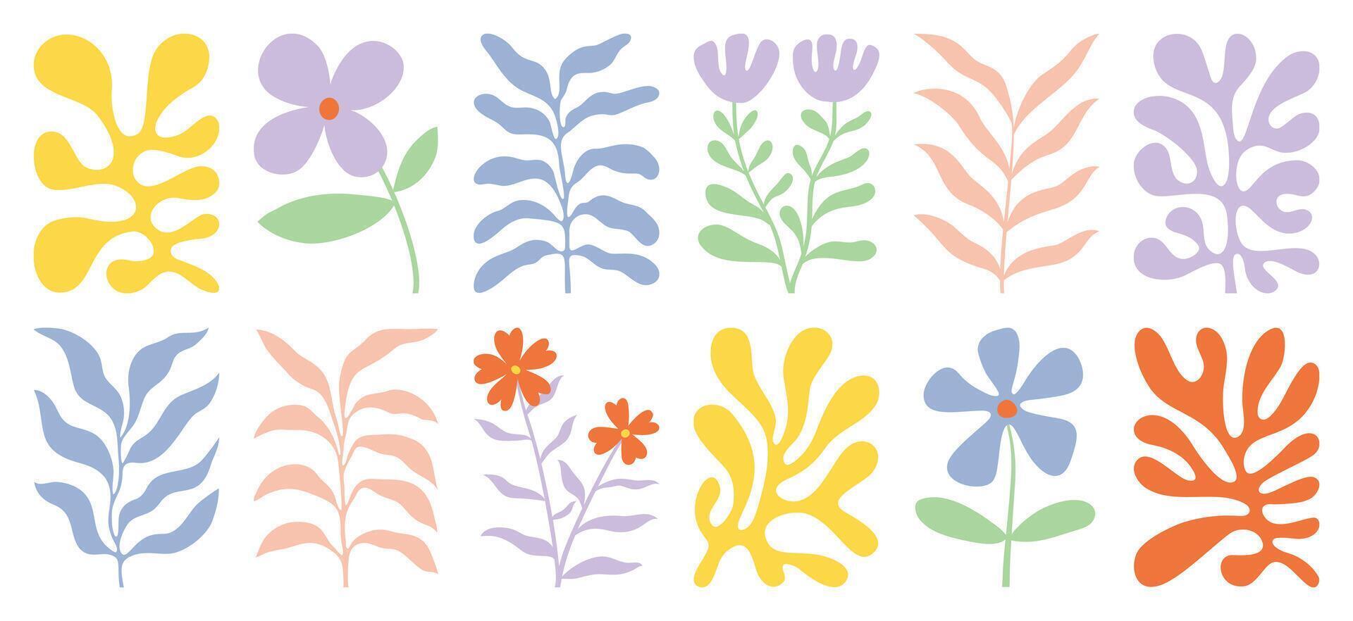 botánico garabatear antecedentes colocar. flor y hojas resumen forma garabatear Arte diseño para imprimir, fondo de pantalla, clipart, pared Arte para hogar decoración. vector