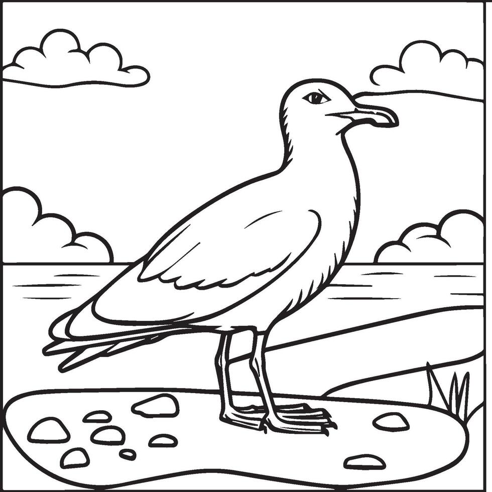 Seagull coloring pages. Seagull outline for coloring book vector