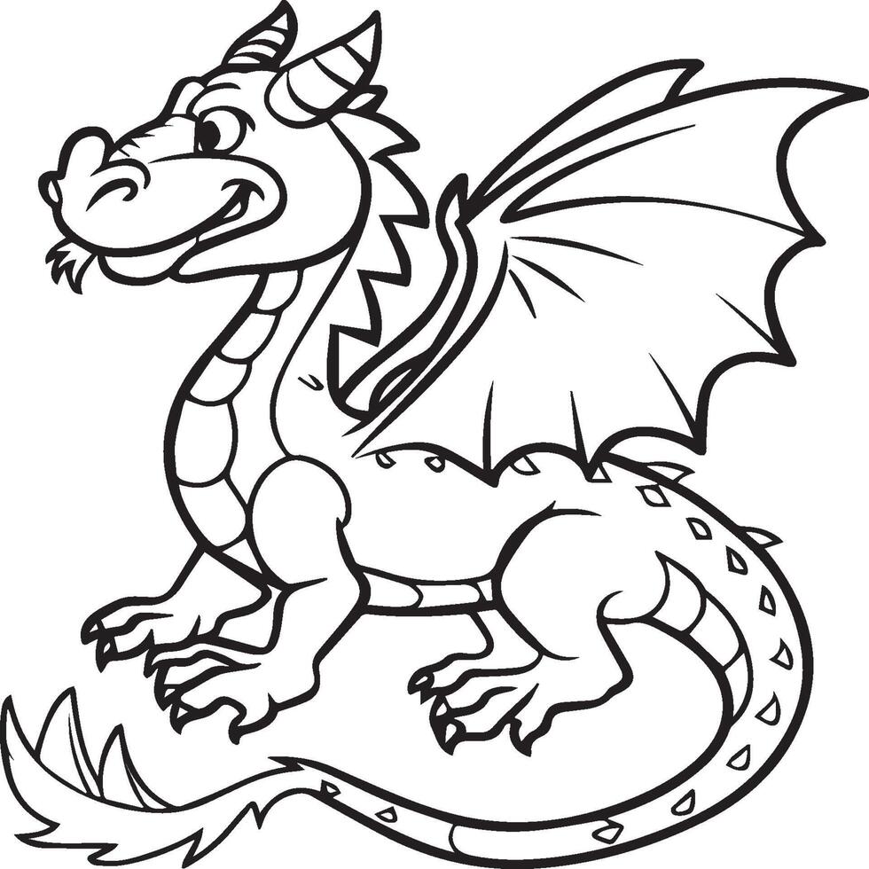 Hand drawn dragon outline illustration vector