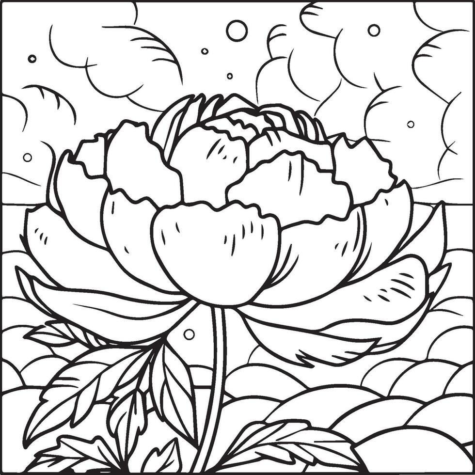 Peony coloring pages. Peony flower outline for coloring book vector