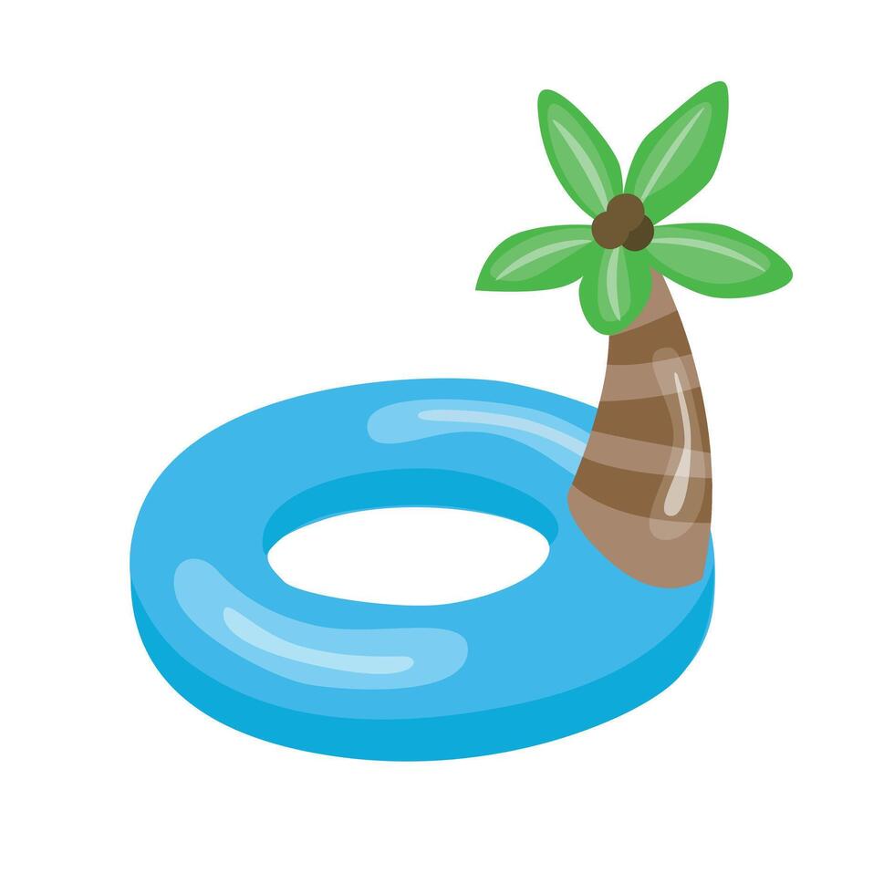 Swimming ring with coconut tree shape. Inflatable float, inflatable pool float clipart. Water lifebuoy. Summer element. Hello summer concept. Cartoon flat isolated on white background. vector