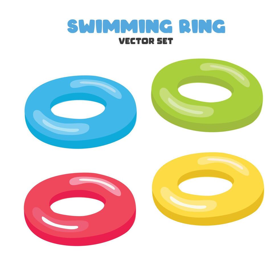 Swimming ring set in cartoon style. Inflatable float, inflatable pool float clipart. Water lifebuoy or saver. Summer element. Hello summer concept. Flat isolated on white background. vector