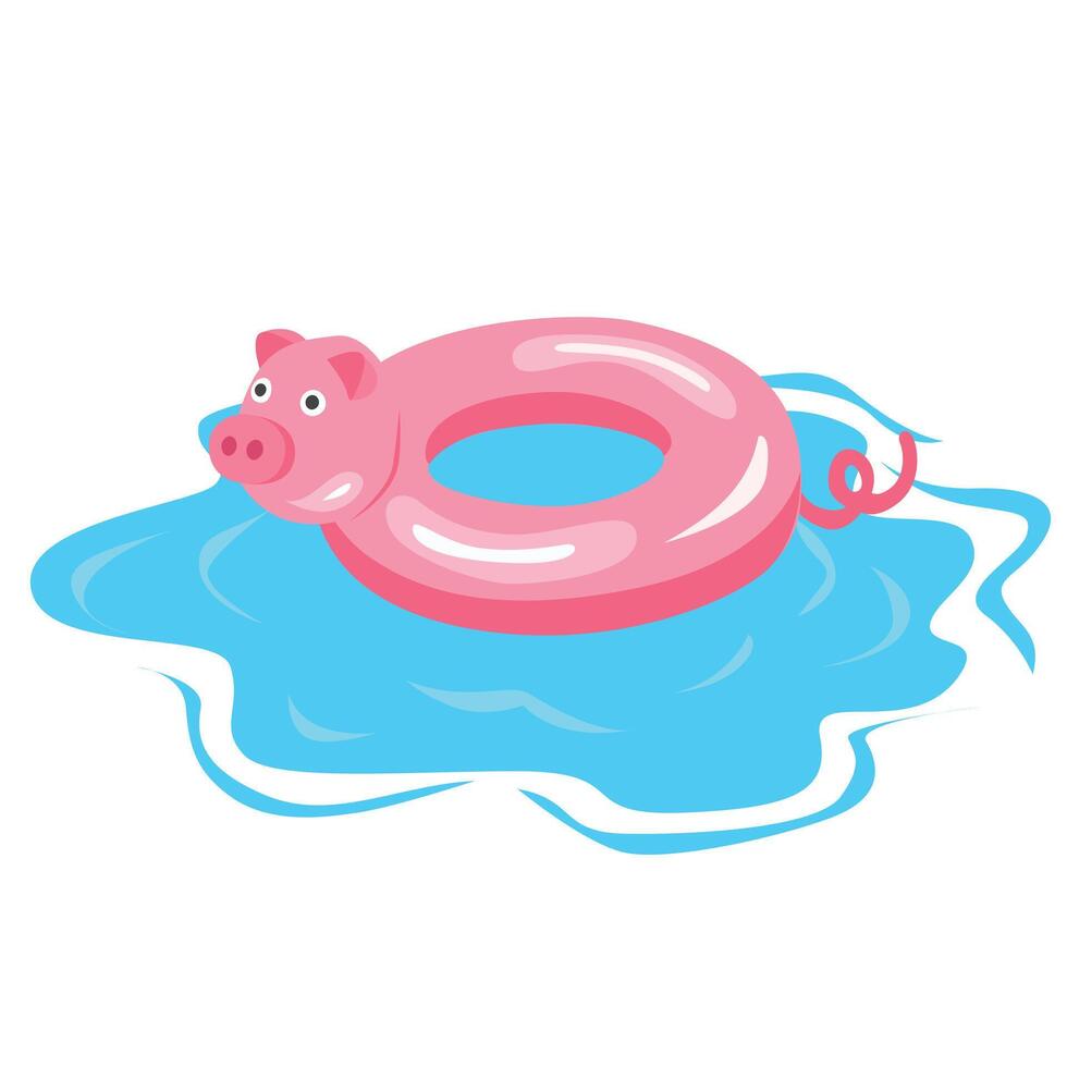 Swimming ring in pig shape. Inflatable float, inflatable pool float clipart. Water lifebuoy. Summer element. Hello summer concept. Cartoon flat isolated on white background. vector