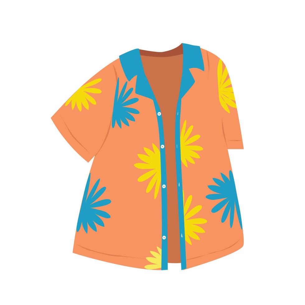 playa camisa, verano camisa, hawaiano camisa. verano elemento. Hola verano concepto. dibujos animados plano aislado en blanco antecedentes. vector