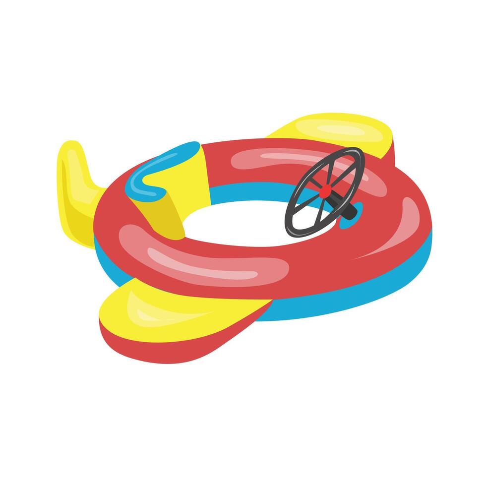 Swimming ring in airplane shape. Inflatable float, inflatable pool float clipart. Water lifebuoy. Summer element. Hello summer concept. Cartoon flat isolated on white background. vector