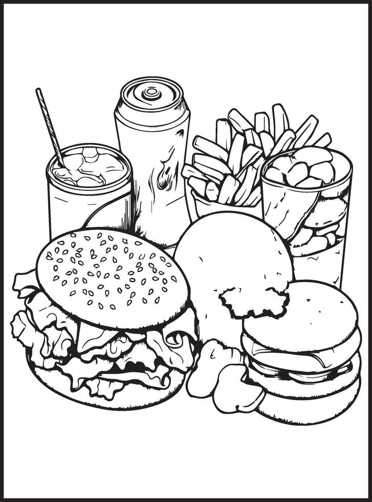 food and snacks coloring page vector