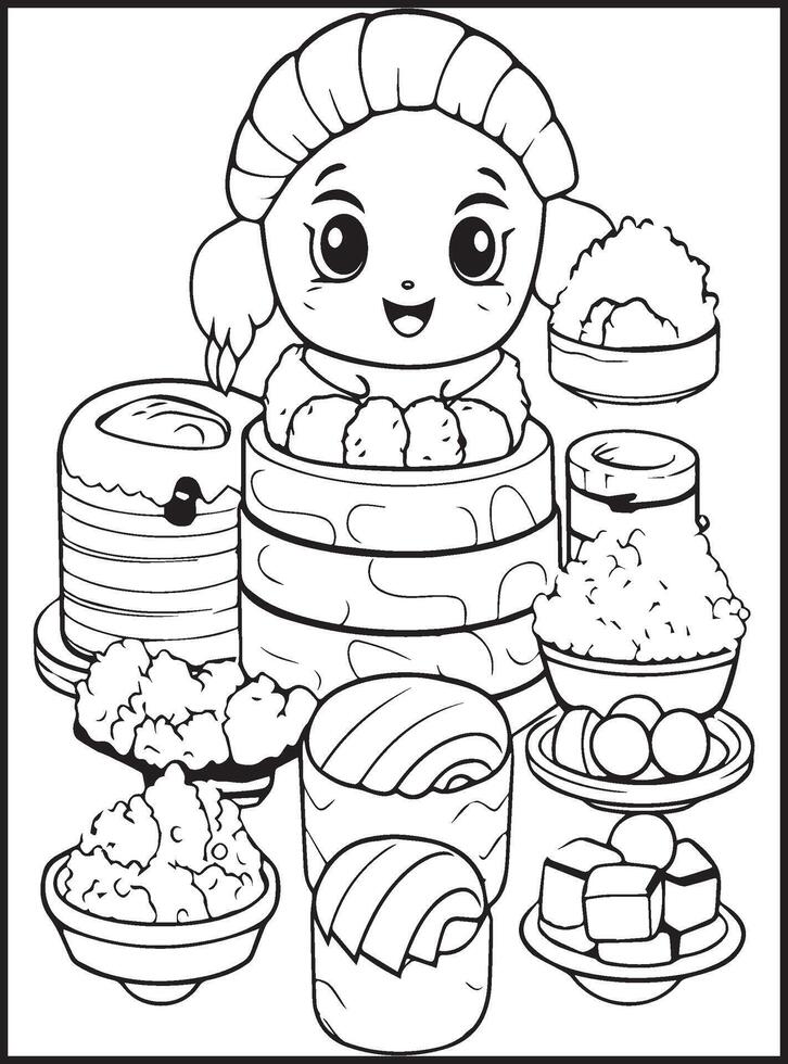 food and snacks coloring page vector