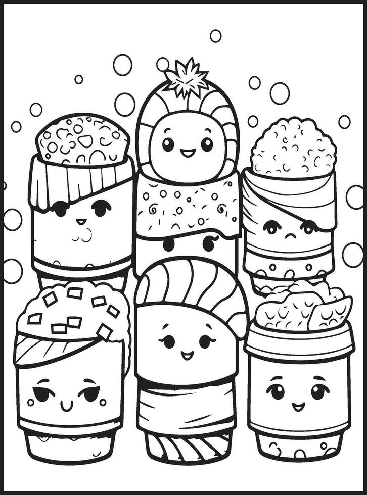 food and snacks coloring page vector