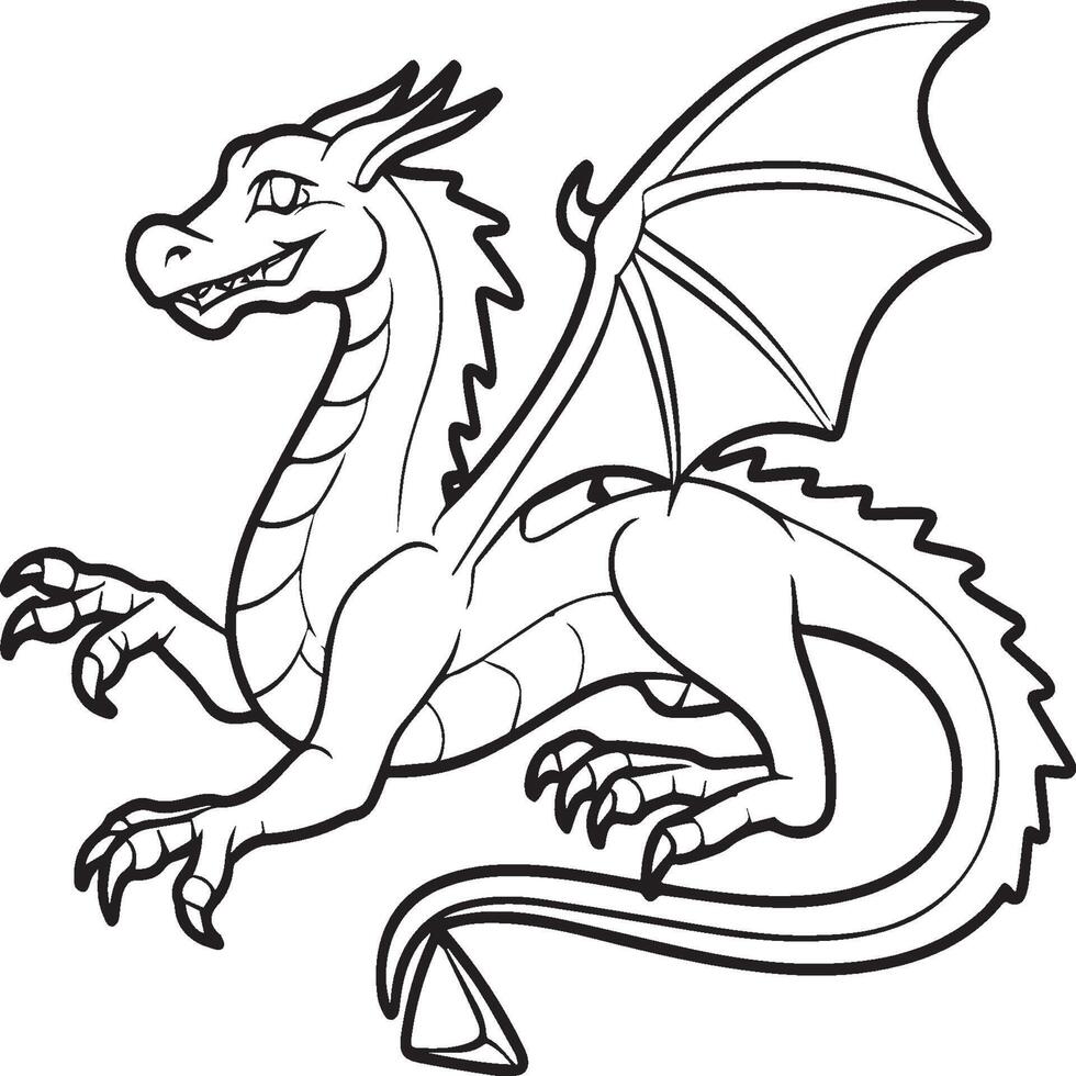 Hand drawn dragon outline illustration vector