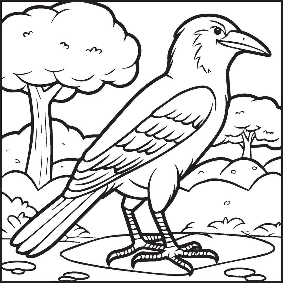 Crow coloring pages. Crow bird outline for coloring book vector