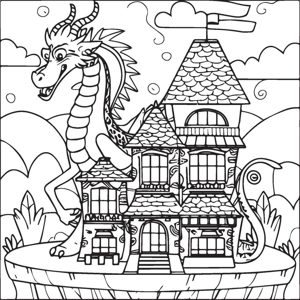 Hand drawn dragon outline illustration vector