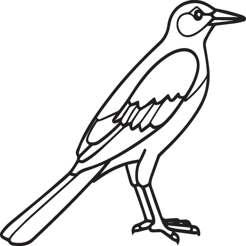 Magpie Flying Bird for children. Coloring book. Bird illustration. Magpie coloring pages vector