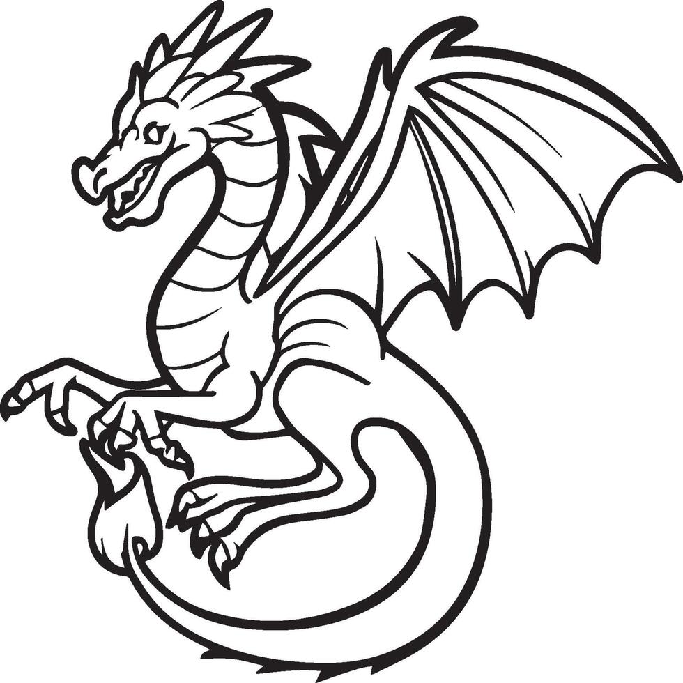 Hand drawn dragon outline illustration vector