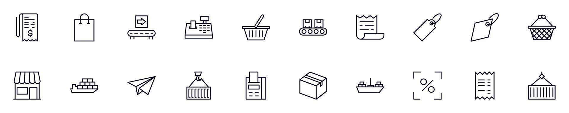 Collections of line icons of commerce. Simple linear illustration that perfect for web banners, social networks, articles, infographics vector