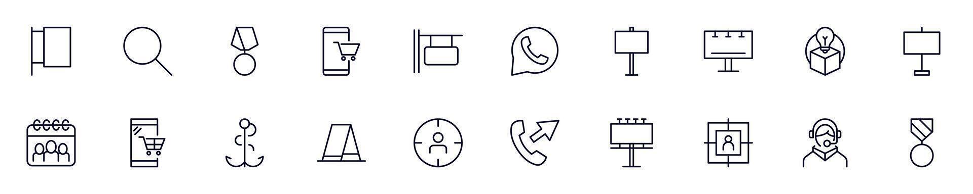 Simple outline signs of marketing. Line icons suitable for web sites, apps, infographics vector