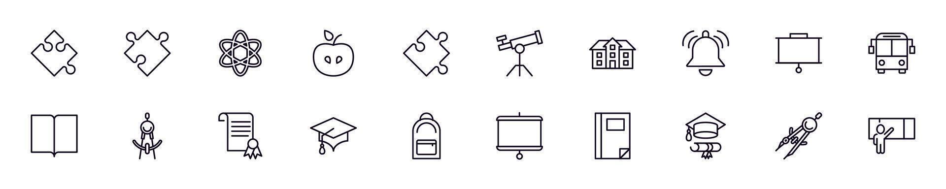 Set of outline symbols of education, school, university. Line icon perfect for web sites, newspapers, articles, book vector