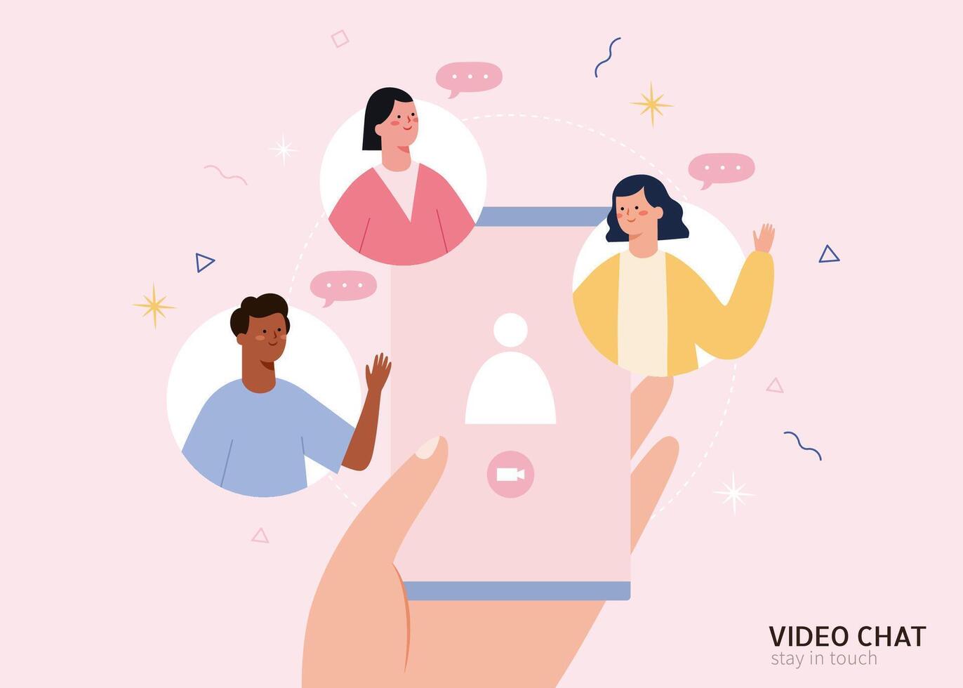 Flat design illustration of diverse group of friends having a chat on smartphone vector