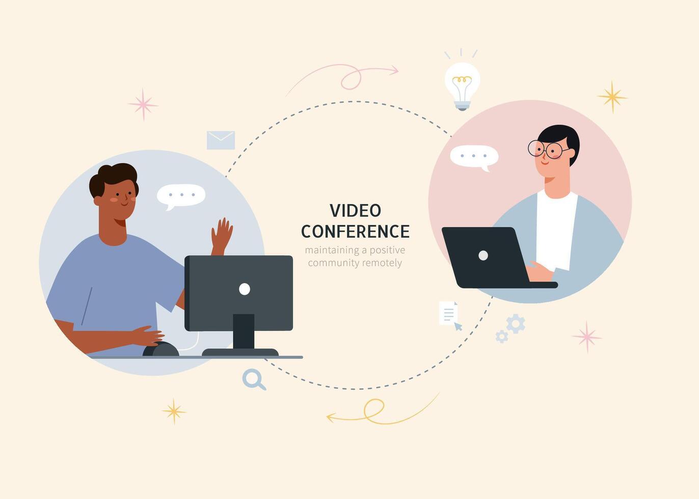 Flat illustration of African and Asian businessmen having online conferencing vector