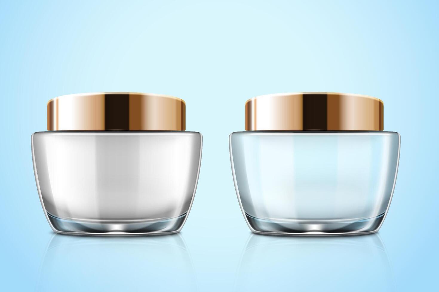 Transparent glass cosmetic cream jar mockup set in 3d illustration vector