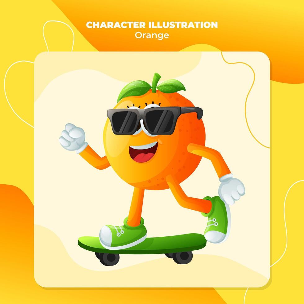 Cute orange character skateboarding vector