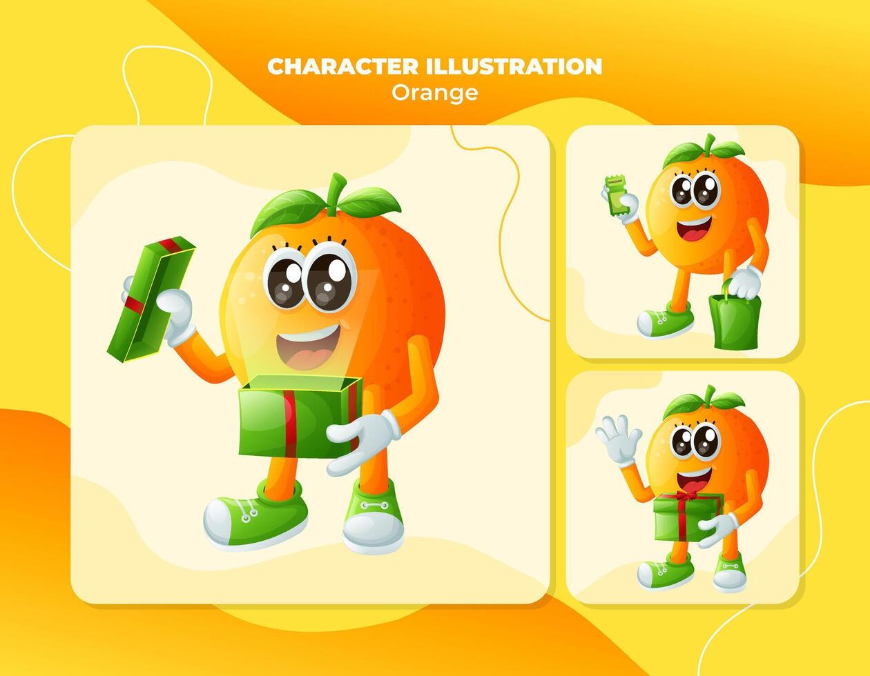 Cute orange characters receiving gifts vector