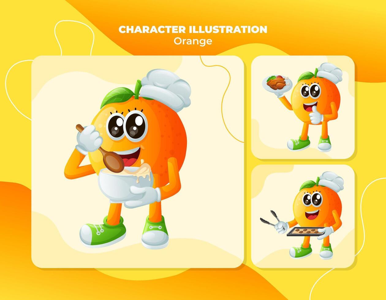 linda naranja personaje en el cocina vector