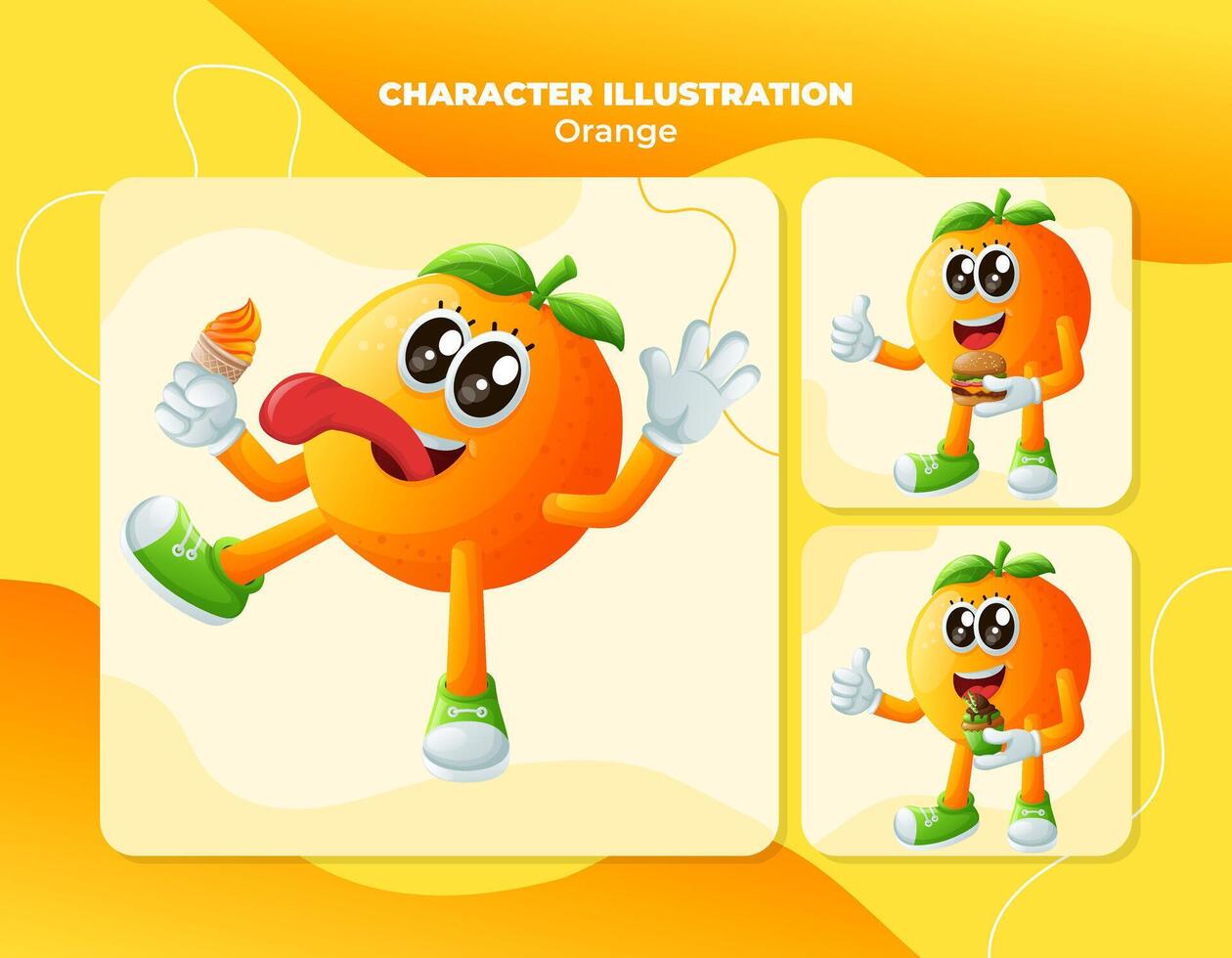 Cute orange characters enjoying food vector