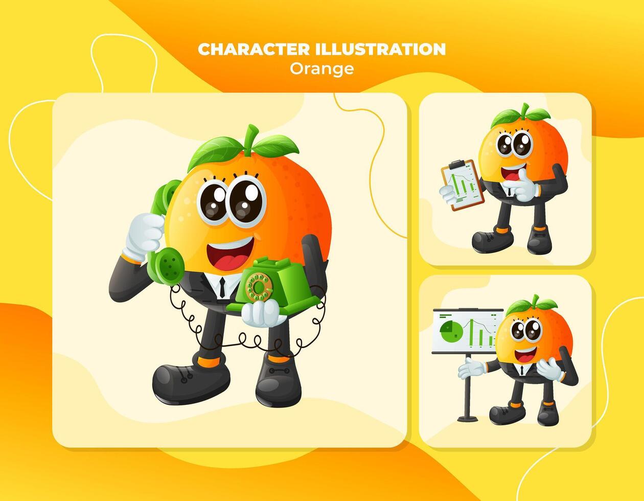 Cute orange character at work vector