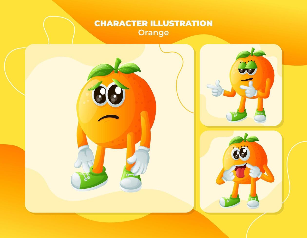linda naranja caracteres con diferente facial expresiones vector