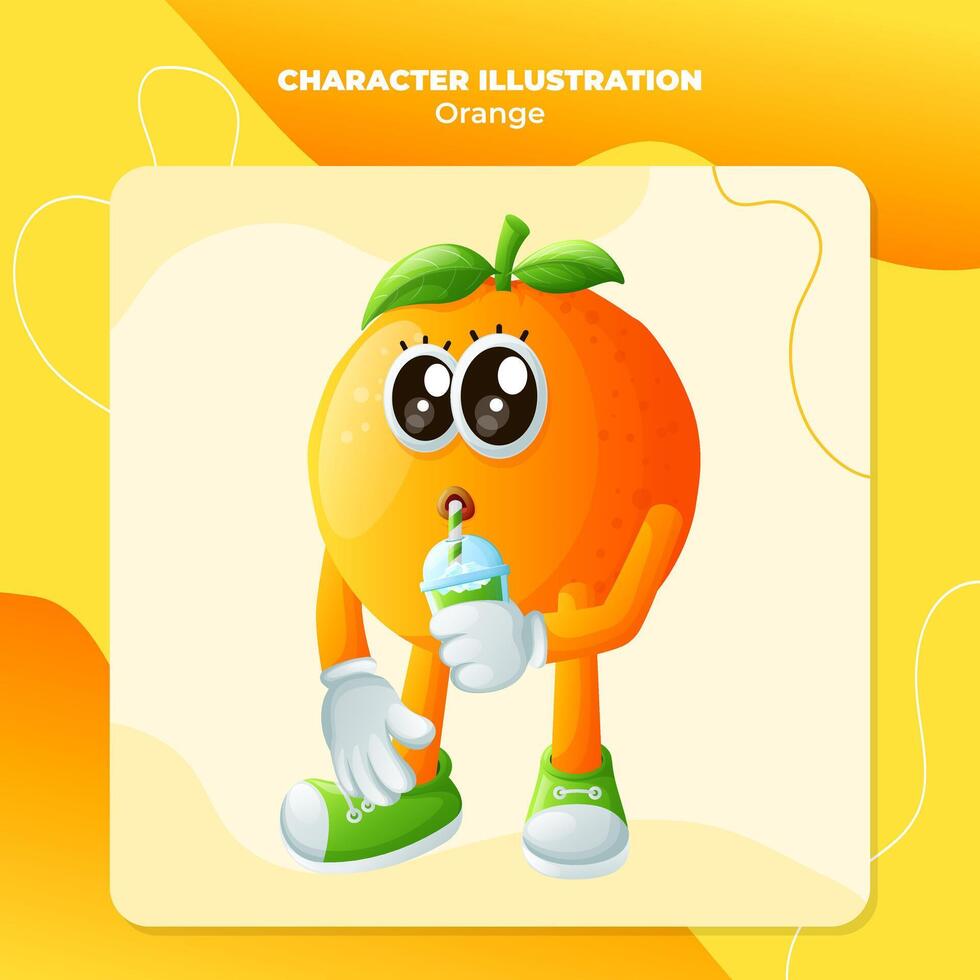 Cute orange character drinking a green smoothie with a straw vector