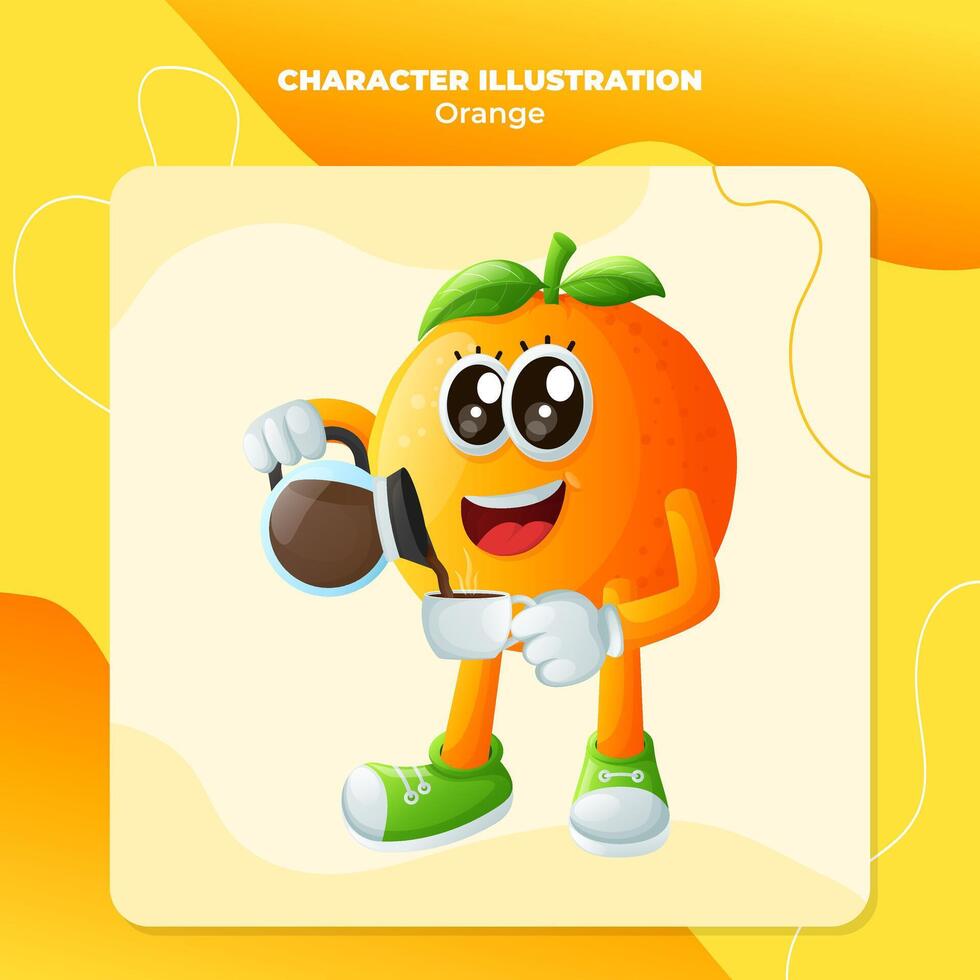 Cute orange character pouring coffee vector