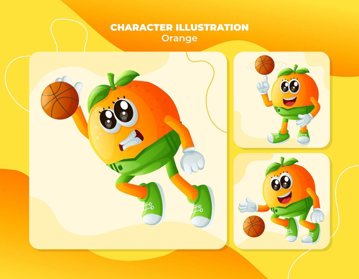 linda naranja caracteres jugando baloncesto vector