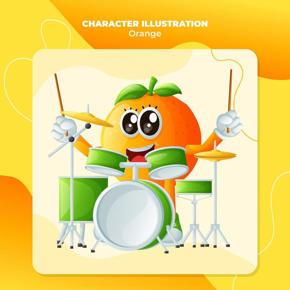 Cute orange character playing musical instrument vector