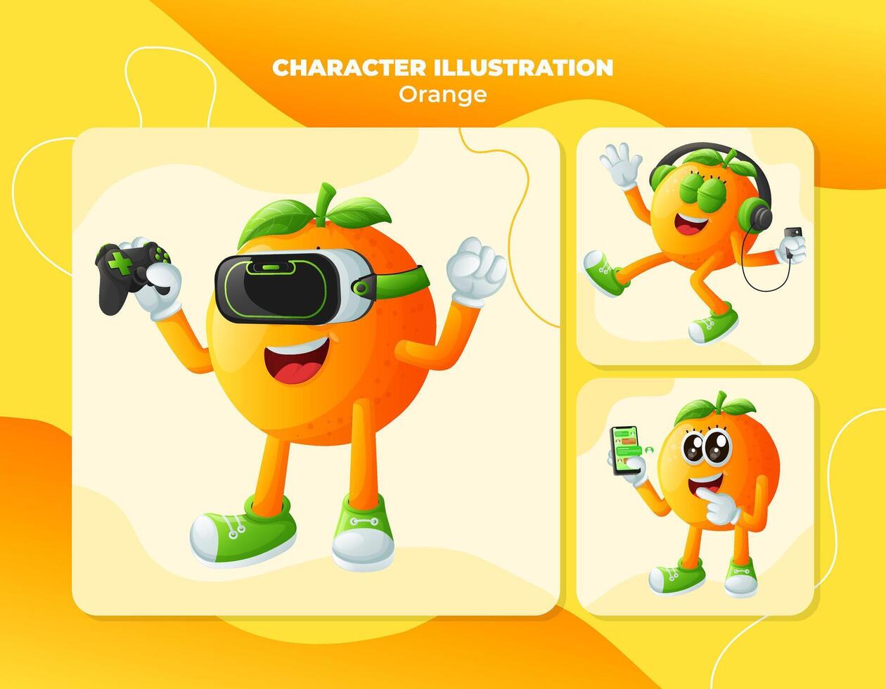 linda naranja caracteres y tecnología vector