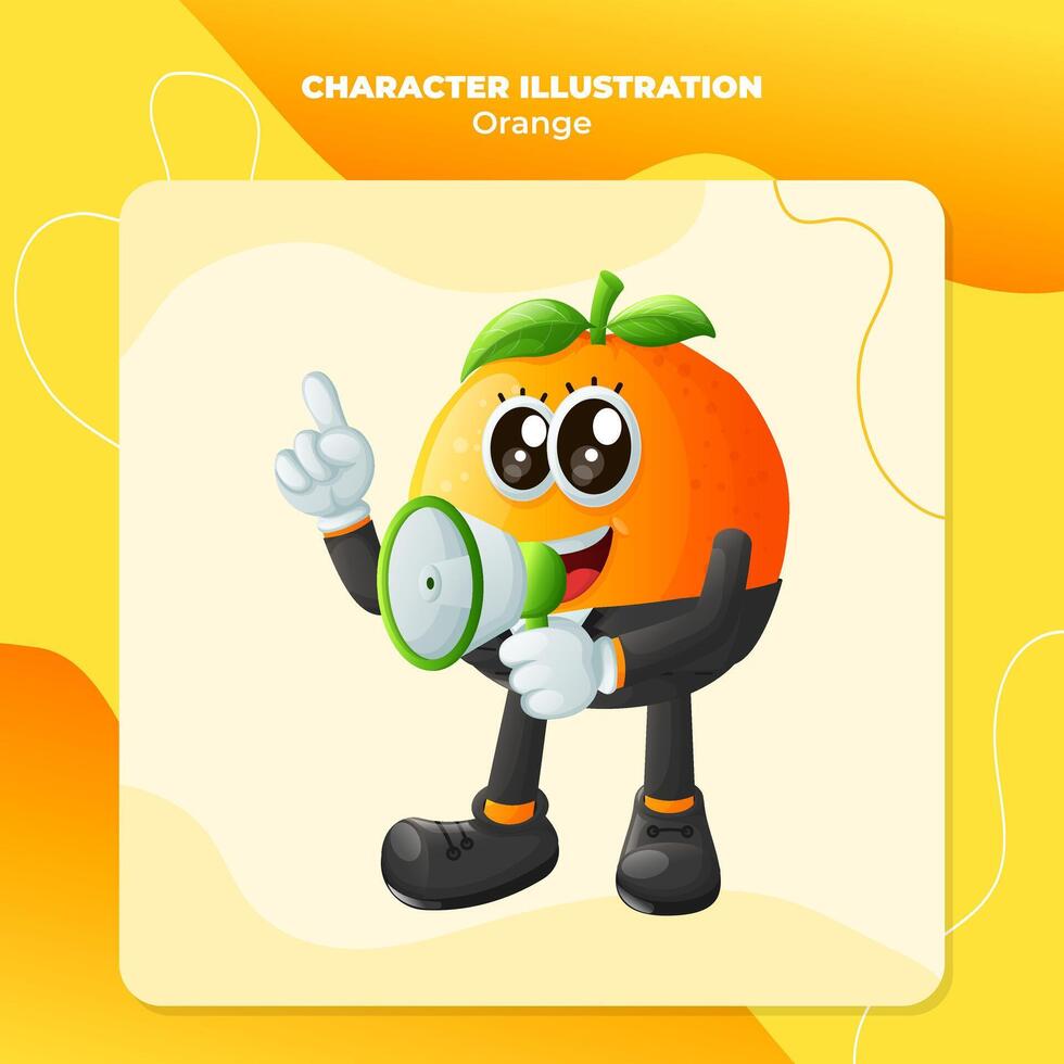 Cute orange character holding a megaphone vector