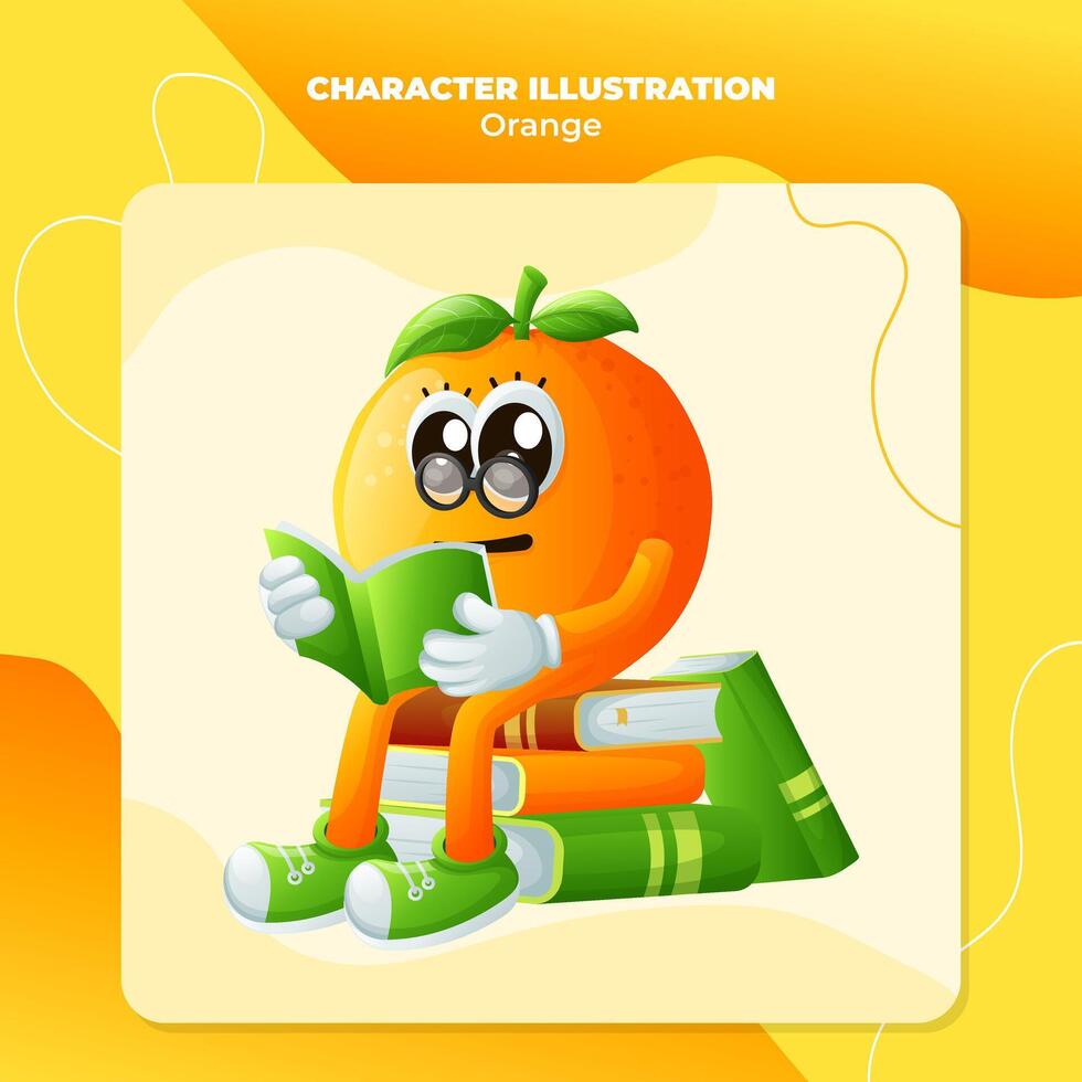 Cute orange character wearing glasses and reading a book vector